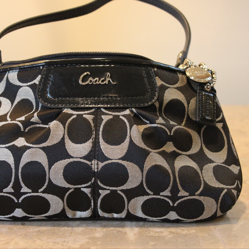Signature Black Coach Logo Canvas Wristlet